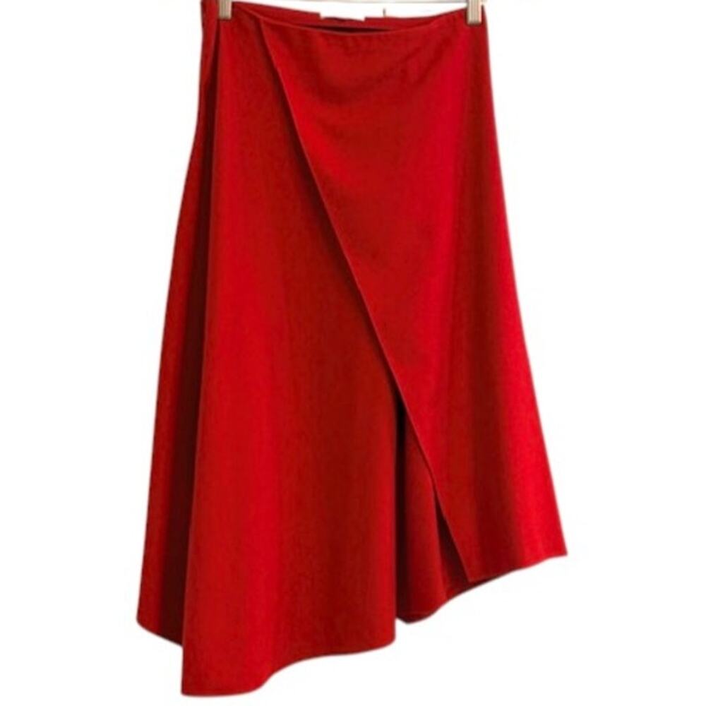 Vince Red Asymmetrical Drape Skirt Size 2 Wool Blend Crimson - Picture 3 of 11